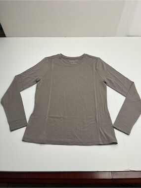 Unbound Merino Long Sleeve Crew Shirt Top 100% Merino Wool Womens Small Brown